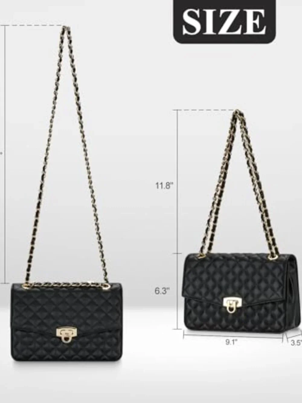 Quilted Vegan Leather Crossbody Bag with Chain Strap, Small Shoulder Purse